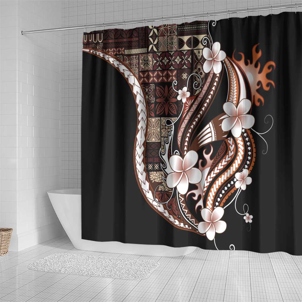 Samoa Siapo Tribal Pattern Shower Curtain Brown Polynesian Plumeria Tapa Motif