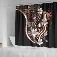 Samoa Siapo Tribal Pattern Shower Curtain Brown Polynesian Plumeria Tapa Motif