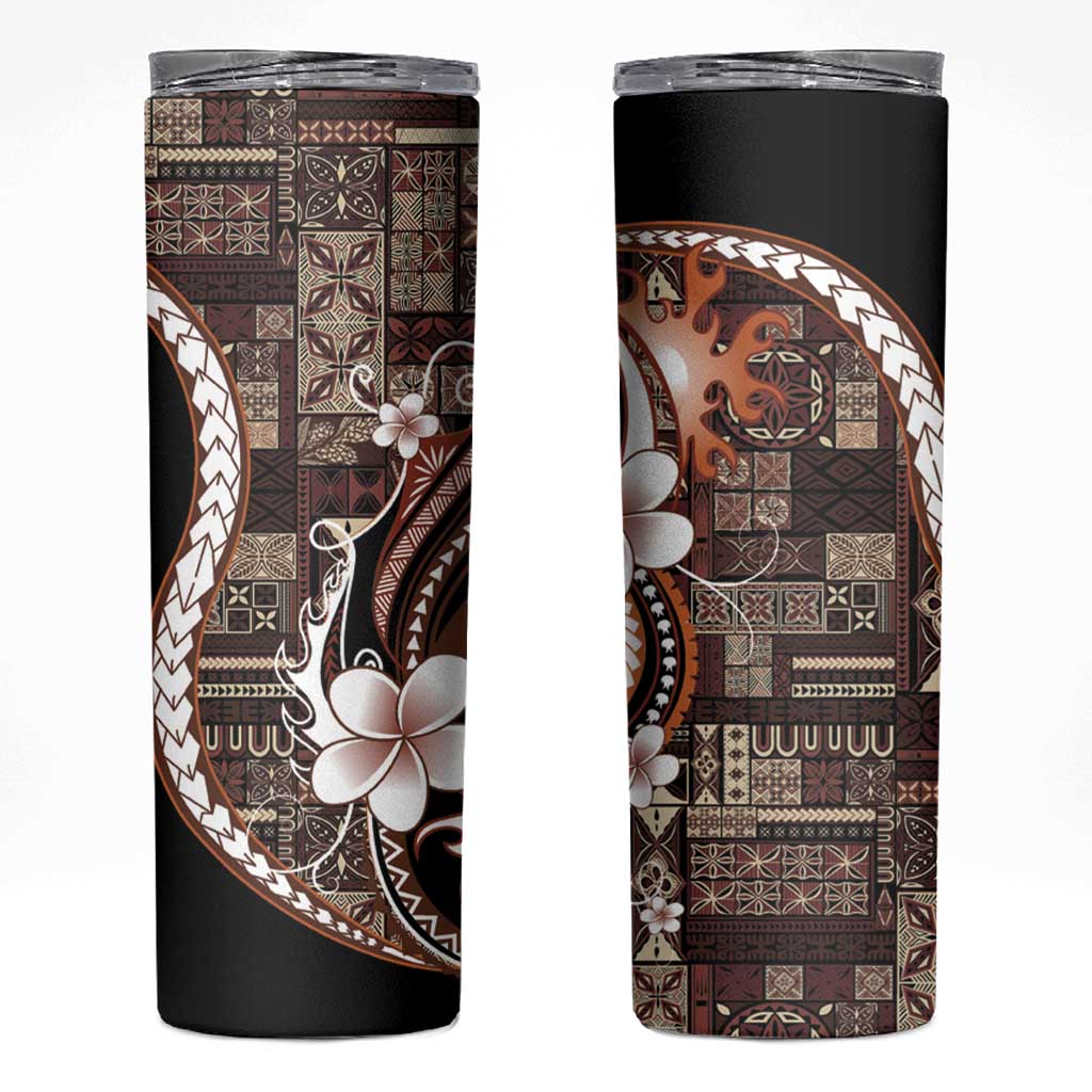 Samoa Siapo Tribal Pattern Skinny Tumbler Brown Polynesian Plumeria Tapa Motif