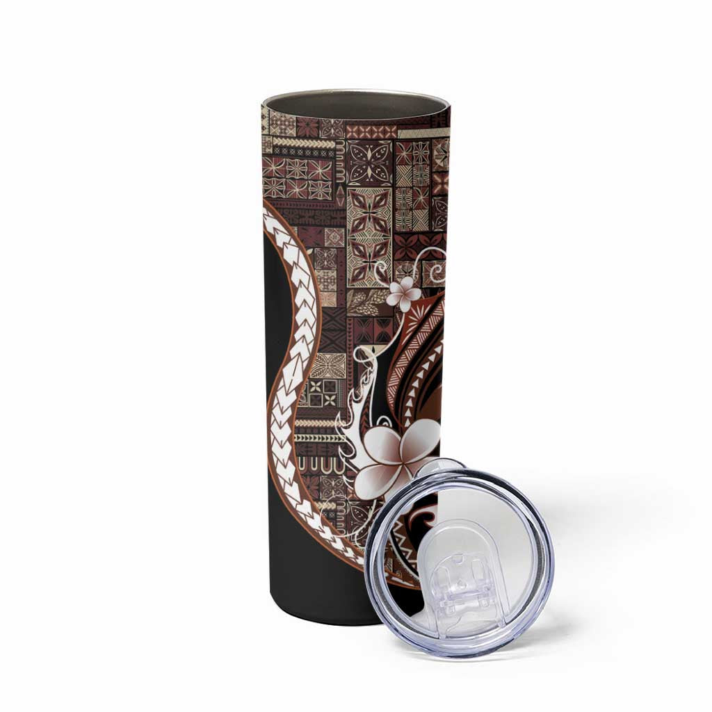 Samoa Siapo Tribal Pattern Skinny Tumbler Brown Polynesian Plumeria Tapa Motif