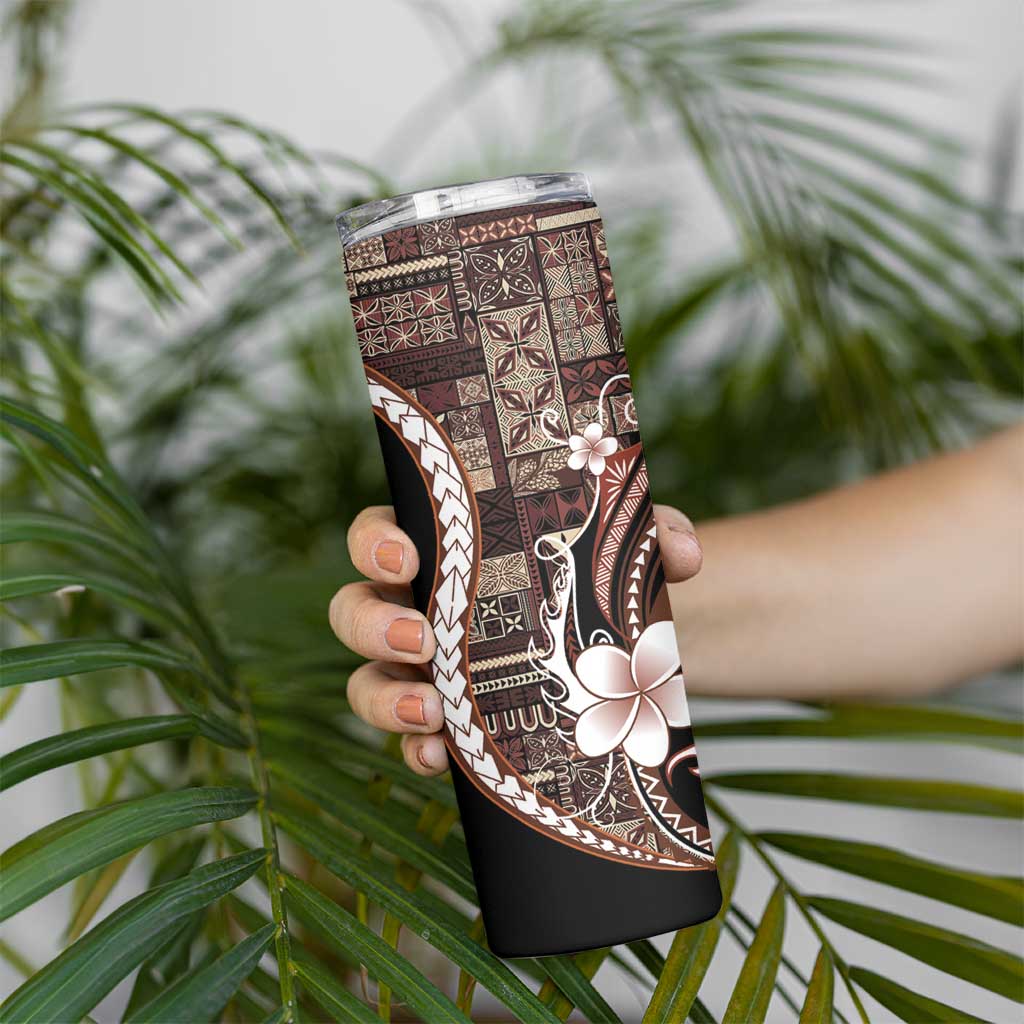 Samoa Siapo Tribal Pattern Skinny Tumbler Brown Polynesian Plumeria Tapa Motif