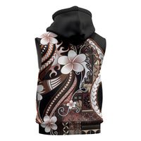 Samoa Siapo Tribal Pattern Sleeveless Zip Hoodie Brown Polynesian Plumeria Tapa Motif