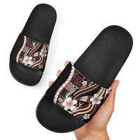 Samoa Siapo Tribal Pattern Slide Sandals Brown Polynesian Plumeria Tapa Motif