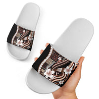 Samoa Siapo Tribal Pattern Slide Sandals Brown Polynesian Plumeria Tapa Motif