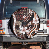 Samoa Siapo Tribal Pattern Spare Tire Cover Brown Polynesian Plumeria Tapa Motif
