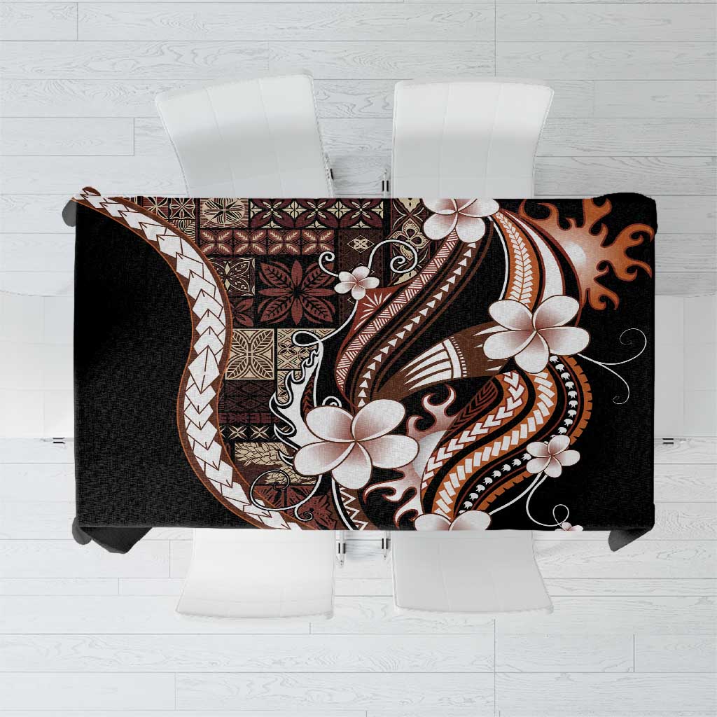 Samoa Siapo Tribal Pattern Tablecloth Brown Polynesian Plumeria Tapa Motif