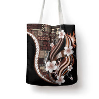 Samoa Siapo Tribal Pattern Tote Bag Brown Polynesian Plumeria Tapa Motif
