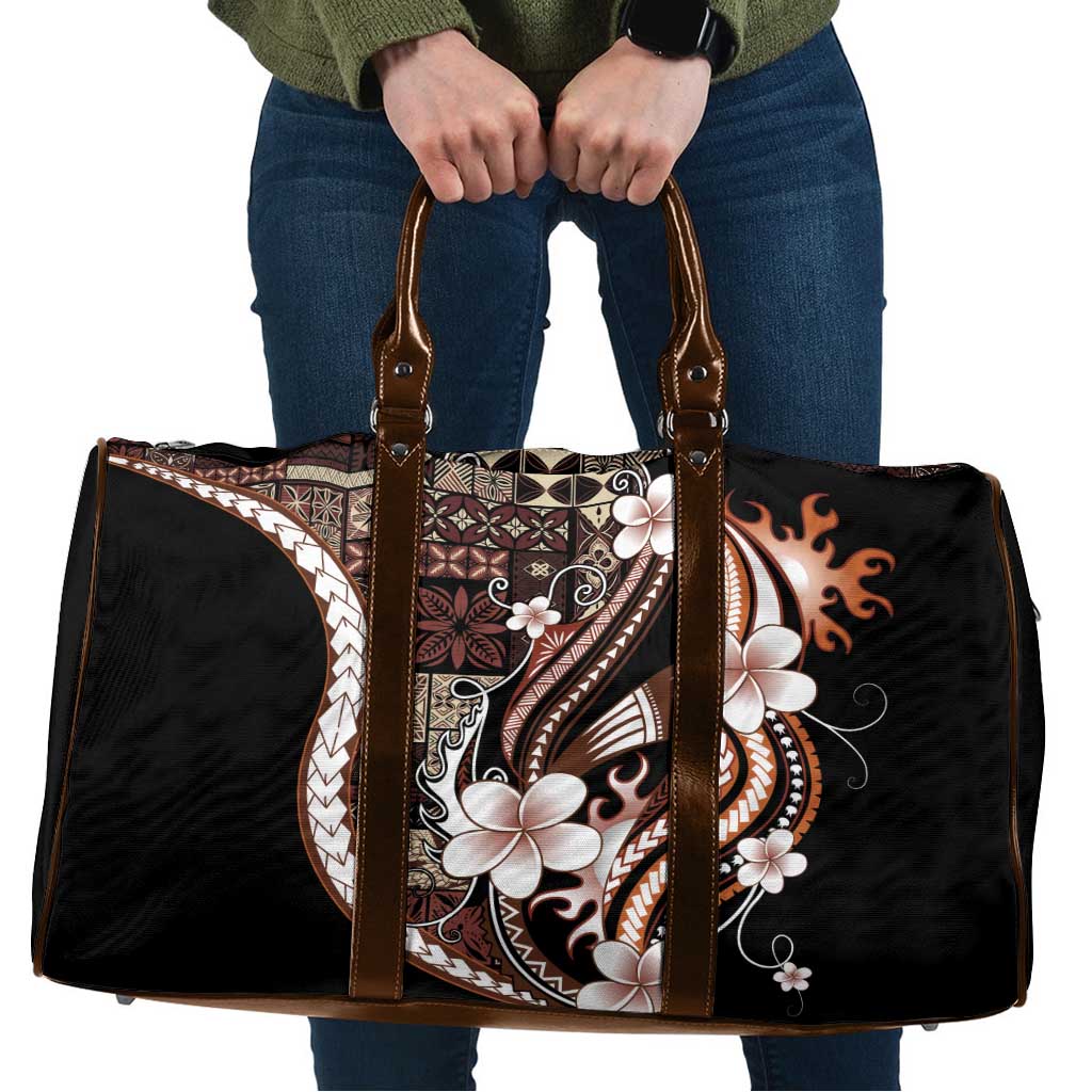 Samoa Siapo Tribal Pattern Travel Bag Brown Polynesian Plumeria Tapa Motif