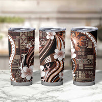 Samoa Siapo Tribal Pattern Tumbler Cup Brown Polynesian Plumeria Tapa Motif