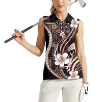 Samoa Siapo Tribal Pattern Women Sleeveless Polo Shirt Brown Polynesian Plumeria Tapa Motif