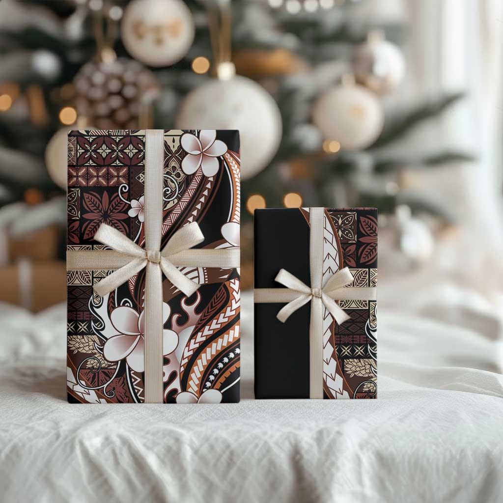 Samoa Siapo Tribal Pattern Wrapping Paper Brown Polynesian Plumeria Tapa Motif