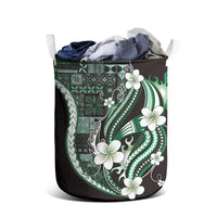 Samoa Siapo Tribal Pattern Laundry Basket Forest Green Polynesian Plumeria Tapa Motif