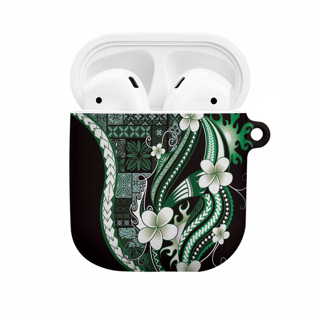 Samoa Siapo Tribal Pattern AirPods Case Forest Green Polynesian Plumeria Tapa Motif
