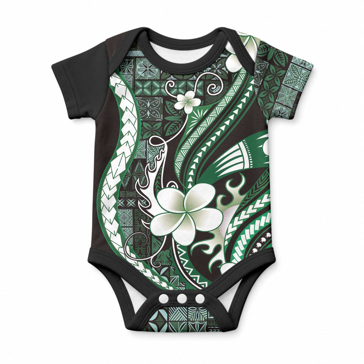 Samoa Siapo Tribal Pattern Baby Onesie Forest Green Polynesian Plumeria Tapa Motif LT9 Blue - Polynesian Pride