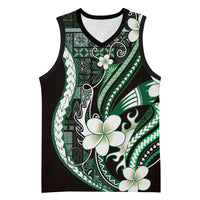 Samoa Siapo Tribal Pattern Basketball Jersey Forest Green Polynesian Plumeria Tapa Motif