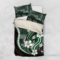 Samoa Siapo Tribal Pattern Bedding Set Forest Green Polynesian Plumeria Tapa Motif