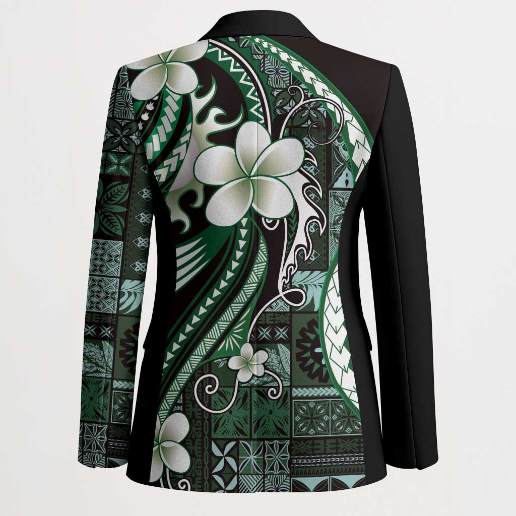 Samoa Siapo Tribal Pattern Blazer Forest Green Polynesian Plumeria Tapa Motif