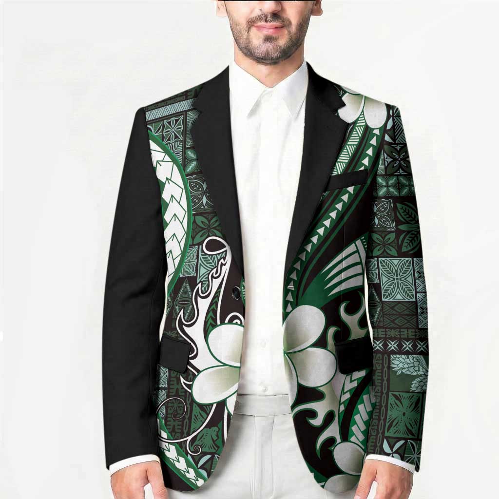 Samoa Siapo Tribal Pattern Blazer Forest Green Polynesian Plumeria Tapa Motif