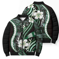 Samoa Siapo Tribal Pattern Bomber Puffer Jacket Forest Green Polynesian Plumeria Tapa Motif