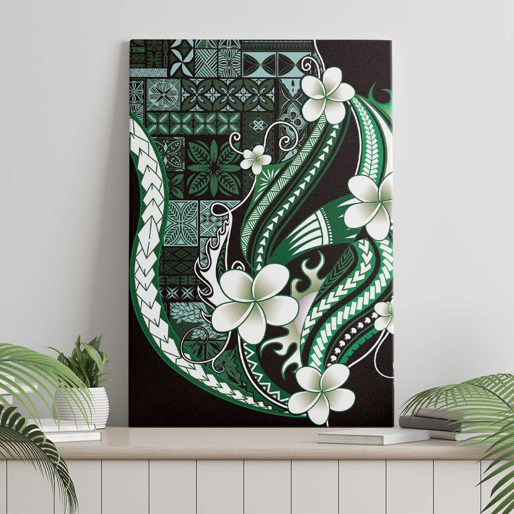 Samoa Siapo Tribal Pattern Canvas Wall Art Forest Green Polynesian Plumeria Tapa Motif