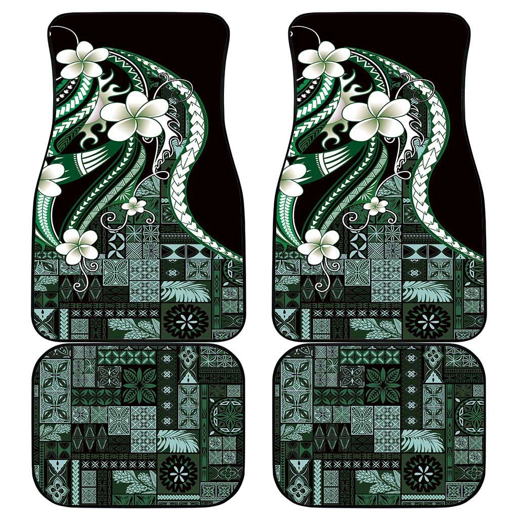 Samoa Siapo Tribal Pattern Car Mats Forest Green Polynesian Plumeria Tapa Motif