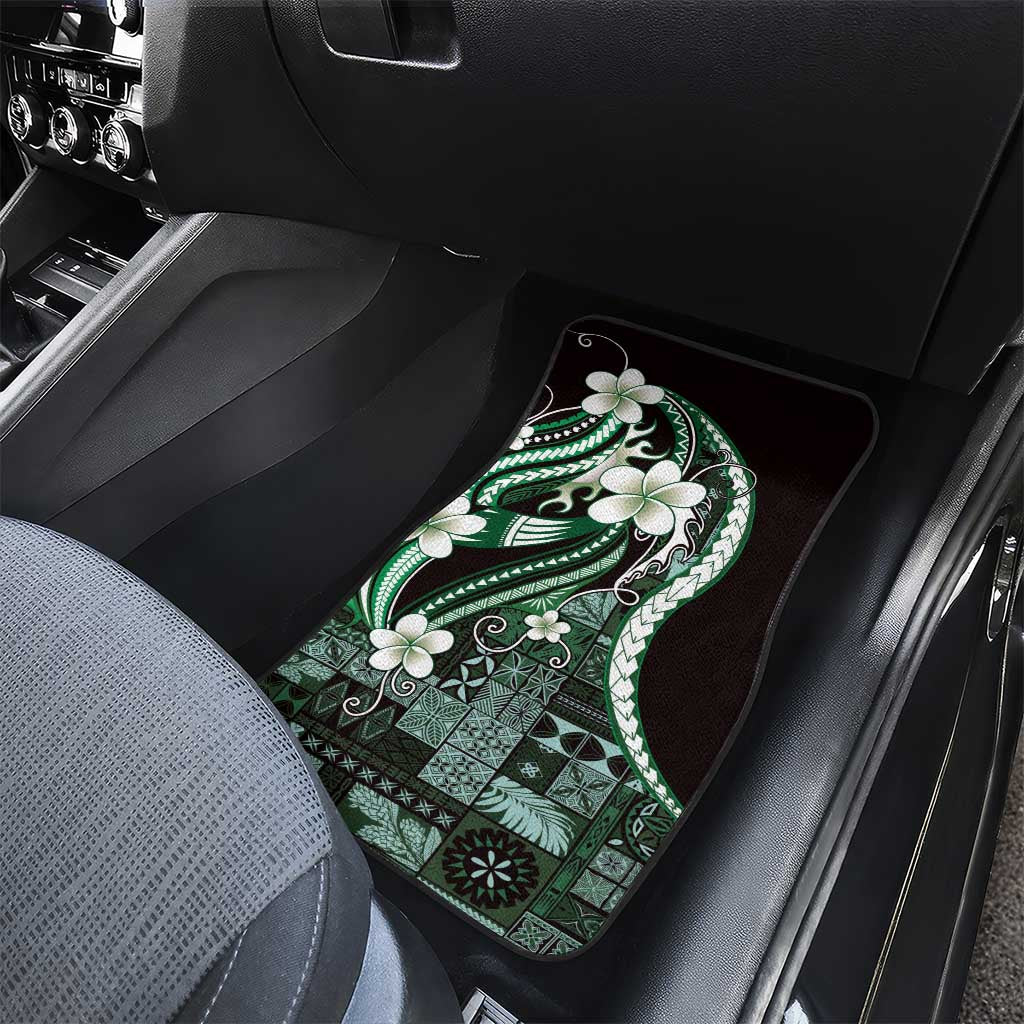 Samoa Siapo Tribal Pattern Car Mats Forest Green Polynesian Plumeria Tapa Motif