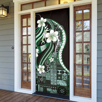 Samoa Siapo Tribal Pattern Door Cover Forest Green Polynesian Plumeria Tapa Motif