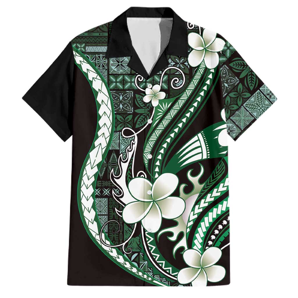 Samoa Siapo Tribal Pattern Family Matching Mermaid Dress and Hawaiian Shirt Forest Green Polynesian Plumeria Tapa Motif LT9 Dad's Shirt - Short Sleeve Green - Polynesian Pride