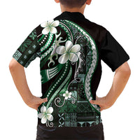 Samoa Siapo Tribal Pattern Family Matching Off Shoulder Maxi Dress and Hawaiian Shirt Forest Green Polynesian Plumeria Tapa Motif LT9 - Polynesian Pride