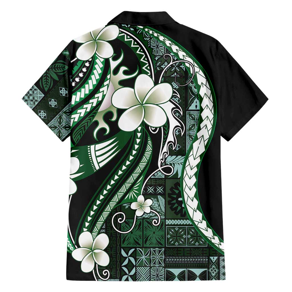 Samoa Siapo Tribal Pattern Family Matching Off Shoulder Maxi Dress and Hawaiian Shirt Forest Green Polynesian Plumeria Tapa Motif LT9 - Polynesian Pride