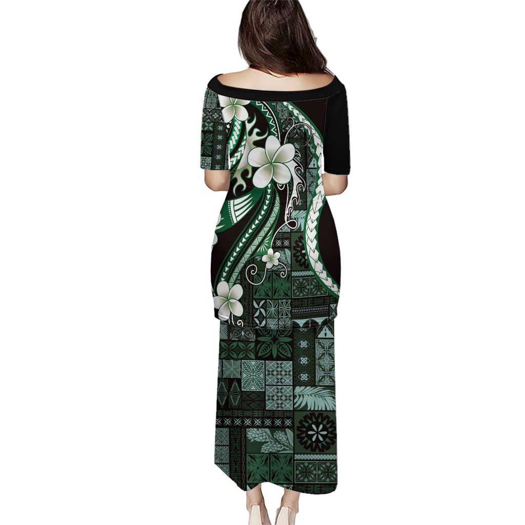 Samoa Siapo Tribal Pattern Family Matching Puletasi and Hawaiian Shirt Forest Green Polynesian Plumeria Tapa Motif LT9 - Polynesian Pride