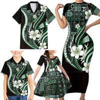 Samoa Siapo Tribal Pattern Family Matching Short Sleeve Bodycon Dress and Hawaiian Shirt Forest Green Polynesian Plumeria Tapa Motif LT9 - Polynesian Pride