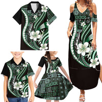 Samoa Siapo Tribal Pattern Family Matching Summer Maxi Dress and Hawaiian Shirt Forest Green Polynesian Plumeria Tapa Motif LT9 - Polynesian Pride
