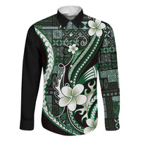 Samoa Siapo Tribal Pattern Family Matching Summer Maxi Dress and Hawaiian Shirt Forest Green Polynesian Plumeria Tapa Motif LT9 Dad's Shirt - Long Sleeve Green - Polynesian Pride
