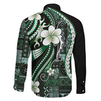 Samoa Siapo Tribal Pattern Family Matching Summer Maxi Dress and Hawaiian Shirt Forest Green Polynesian Plumeria Tapa Motif LT9 - Polynesian Pride
