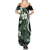 Samoa Siapo Tribal Pattern Family Matching Summer Maxi Dress and Hawaiian Shirt Forest Green Polynesian Plumeria Tapa Motif LT9 - Polynesian Pride