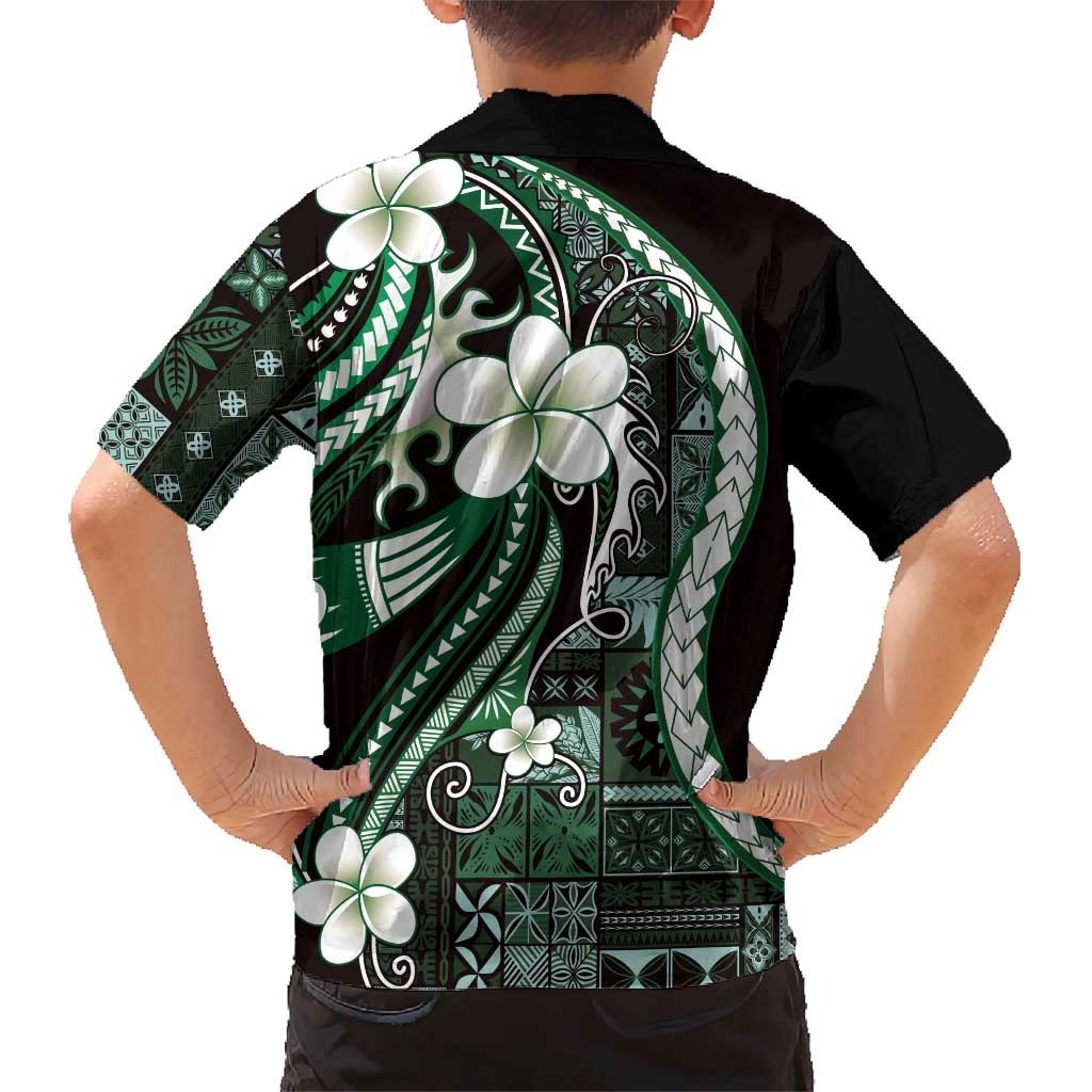 Samoa Siapo Tribal Pattern Family Matching Tank Maxi Dress and Hawaiian Shirt Forest Green Polynesian Plumeria Tapa Motif LT9 - Polynesian Pride