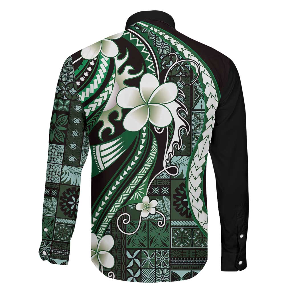 Samoa Siapo Tribal Pattern Family Matching Tank Maxi Dress and Hawaiian Shirt Forest Green Polynesian Plumeria Tapa Motif LT9 - Polynesian Pride