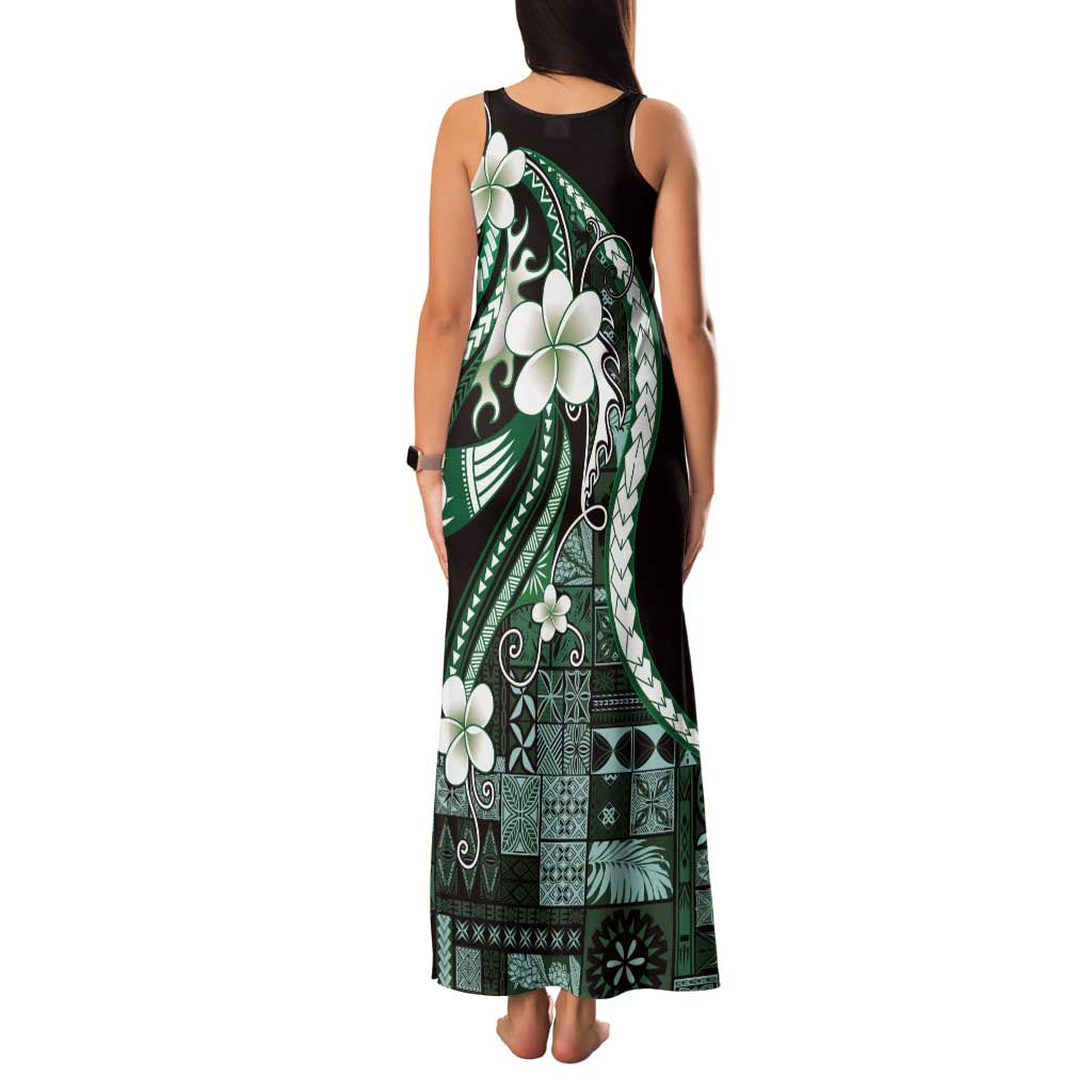 Samoa Siapo Tribal Pattern Family Matching Tank Maxi Dress and Hawaiian Shirt Forest Green Polynesian Plumeria Tapa Motif LT9 - Polynesian Pride