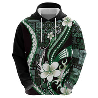 Samoa Siapo Tribal Pattern Hoodie Forest Green Polynesian Plumeria Tapa Motif