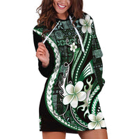 Samoa Siapo Tribal Pattern Hoodie Dress Forest Green Polynesian Plumeria Tapa Motif