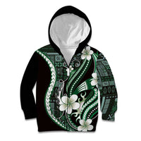 Samoa Siapo Tribal Pattern Kid Hoodie Forest Green Polynesian Plumeria Tapa Motif