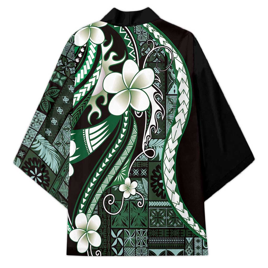 Samoa Siapo Tribal Pattern Kimono Forest Green Polynesian Plumeria Tapa Motif