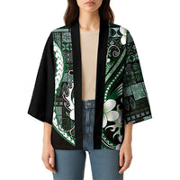 Samoa Siapo Tribal Pattern Kimono Forest Green Polynesian Plumeria Tapa Motif