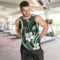 Samoa Siapo Tribal Pattern Men Tank Top Forest Green Polynesian Plumeria Tapa Motif
