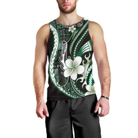 Samoa Siapo Tribal Pattern Men Tank Top Forest Green Polynesian Plumeria Tapa Motif
