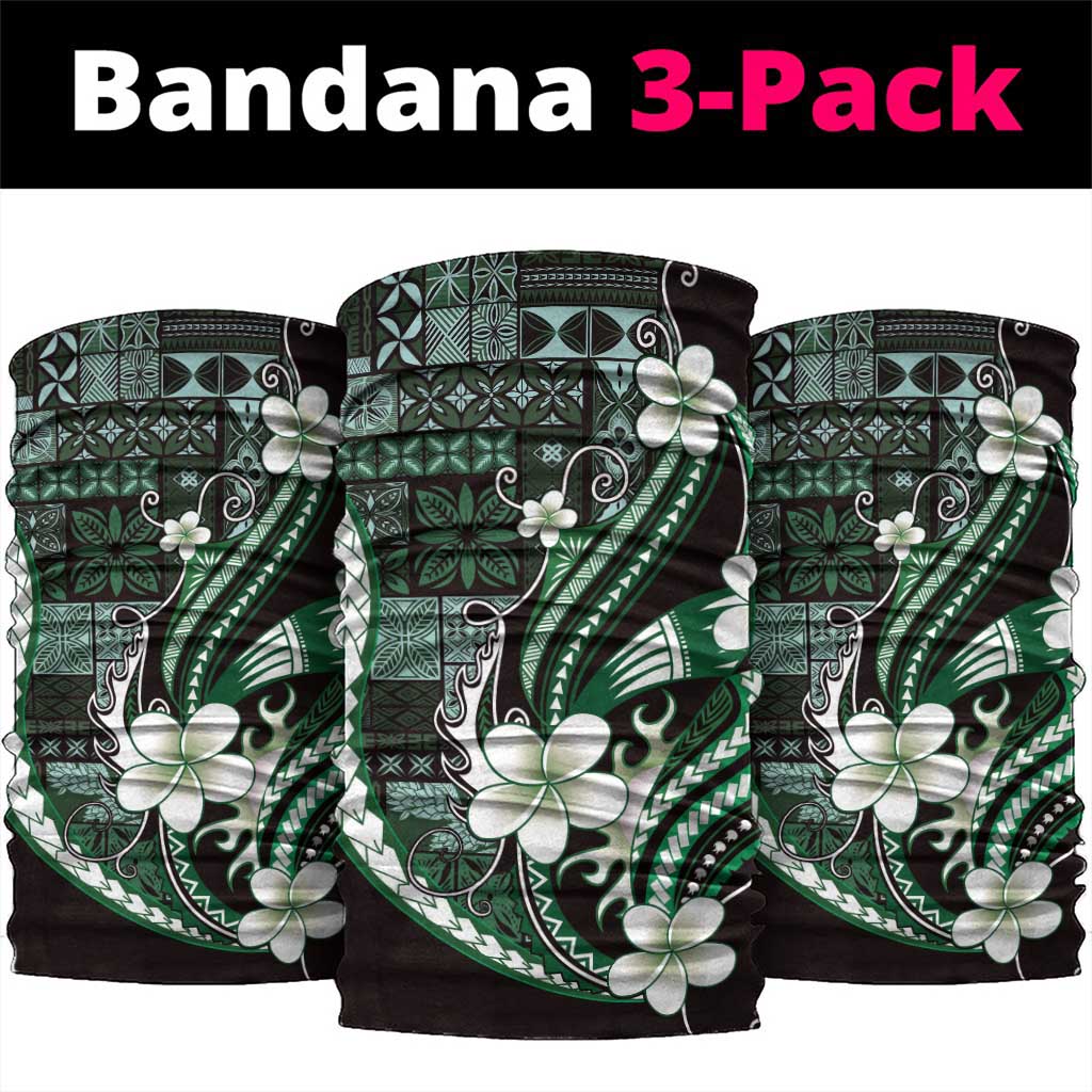 Samoa Siapo Tribal Pattern Neck Gaiter Forest Green Polynesian Plumeria Tapa Motif