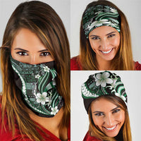 Samoa Siapo Tribal Pattern Neck Gaiter Forest Green Polynesian Plumeria Tapa Motif