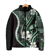 Samoa Siapo Tribal Pattern Padded Jacket Forest Green Polynesian Plumeria Tapa Motif