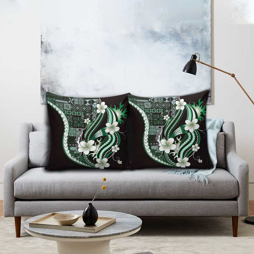 Samoa Siapo Tribal Pattern Pillow Cover Forest Green Polynesian Plumeria Tapa Motif